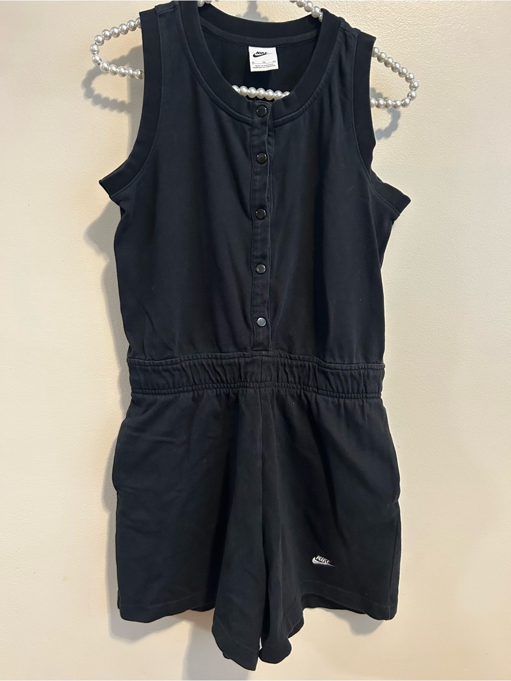 Nike Girls Sportswear Heritage Jersey Romper XL Black Cotton Jumpsuit NSW 16 18